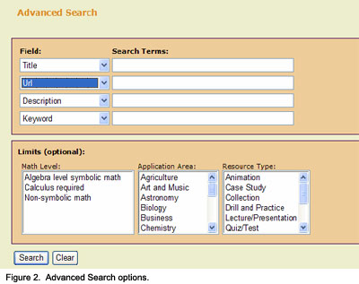 Figure 2.  Advanced Search options.